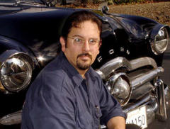 Portrait of Edward K Hudson, Artist, Oil Painter with his 1949 Ford Two Door