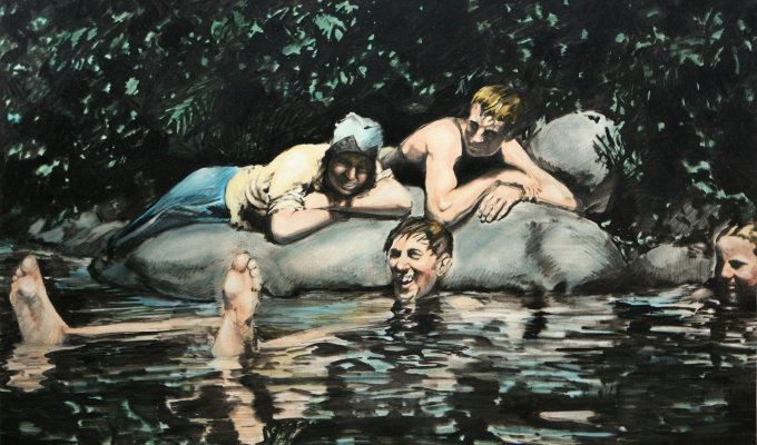 Oil painting by Edward K Hudson, The Old Swimmin' Hole 1926